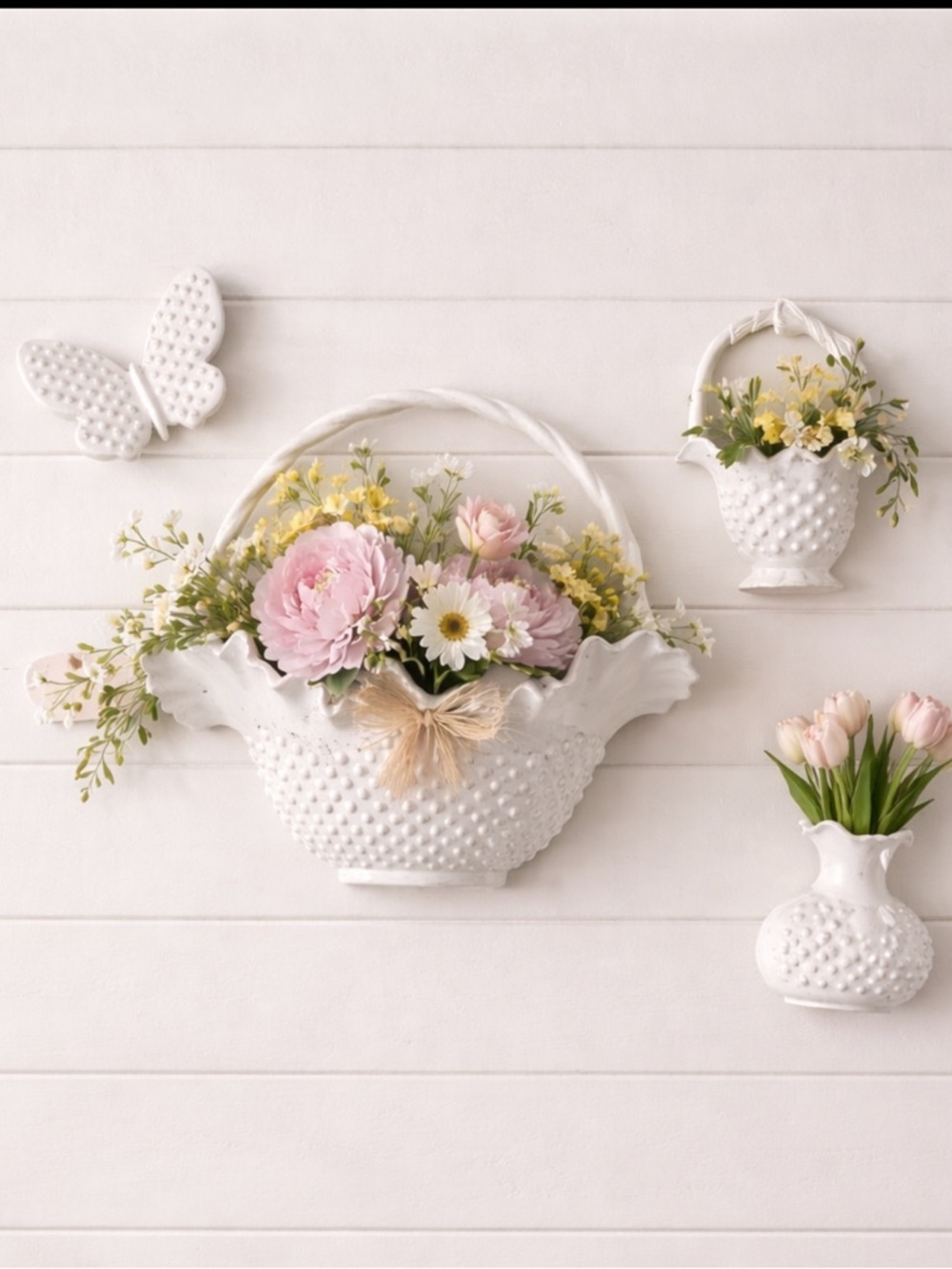 Vintage Burwood Faux Hobnail Wall Pocket Vases